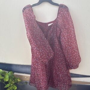 Red Floral Long Sleeve Dress